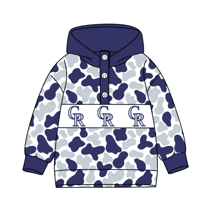 Preorder(moq 8)Baby Boys Purple Grey Camo CR Team Button Hoodies Top