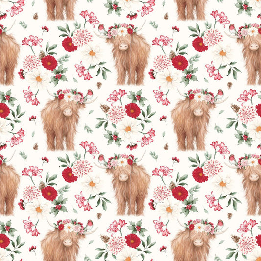 Baby Girls Floral Highland Cows Western Ruffle Knee length Dresses Preorder