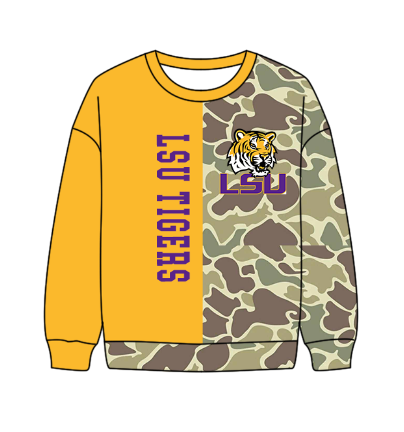 Preorder(moq 5) Baby Boys Long Sleeve Camo LSU Tiger T-shirts Top