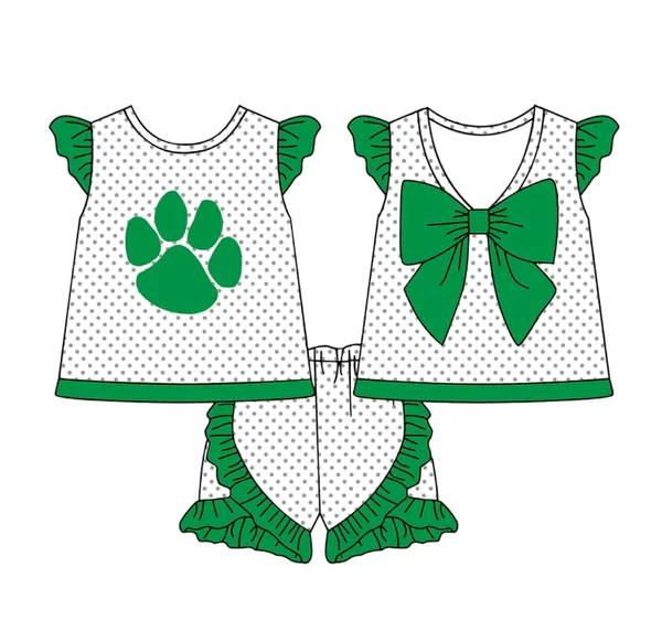 Preorder (moq 5)Baby Girls Polka Dots Back Bow Tunic Ruffle Short Team Clothes Sets