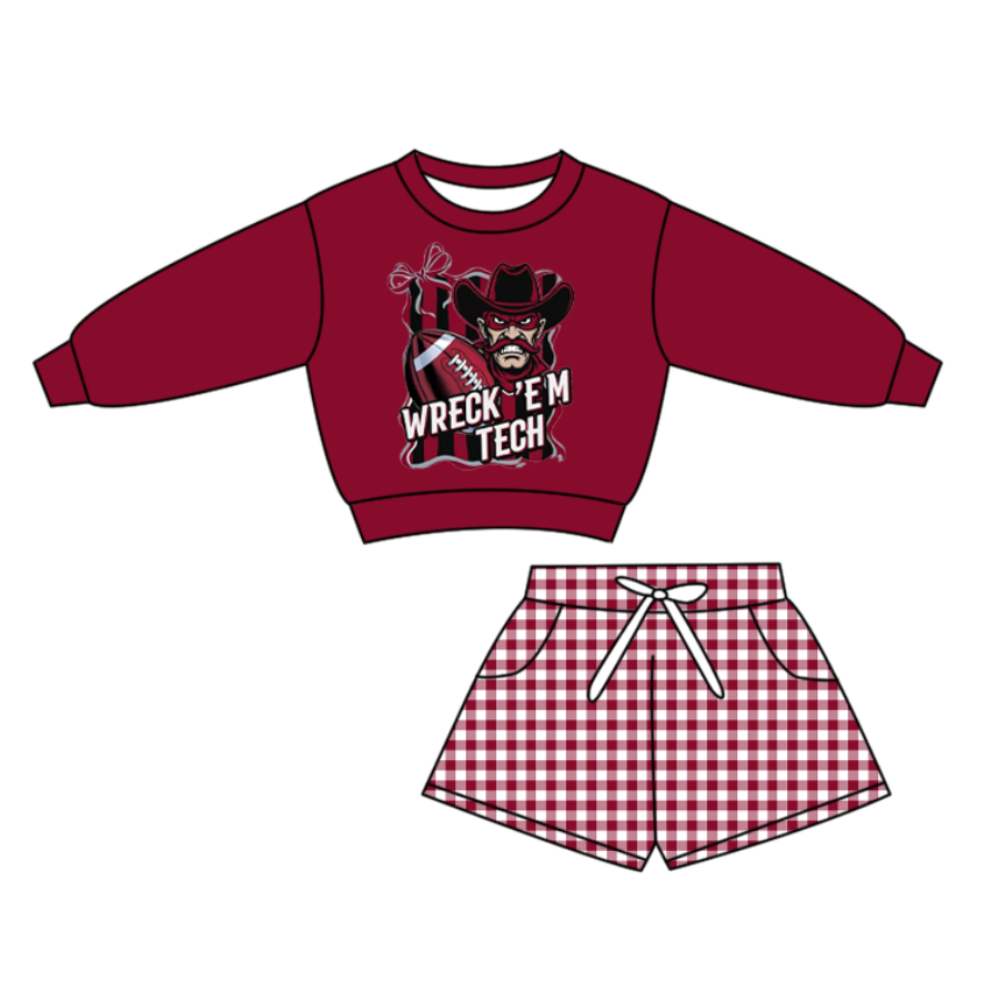Preorder(moq 5) Baby Boys Wreck'em Tech Footballs Red Checked Pockets Shorts Team Clothes Sets