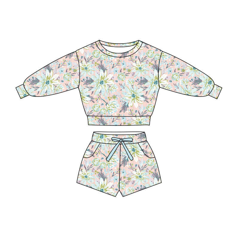 Preorder (moq 5)Baby Girls Colorful Flowers Top Pockets Shorts Clothes Sets