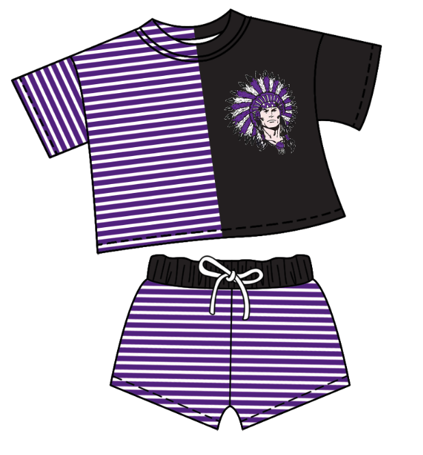 Preorder moq 5 Baby Girls Short Sleeve Stripe Shirt Top Short Team Clothes Set