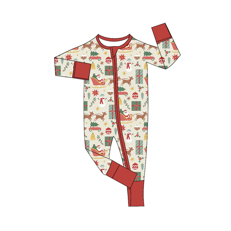Preorder moq 5 Baby Infant Boys Long Sleeves Deer Santa Snowman Christmas Zipper Rompers