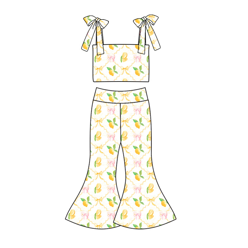 Preorder (moq 5)Baby Girls Lemon Straps Top Bell Pants Clothes Sets
