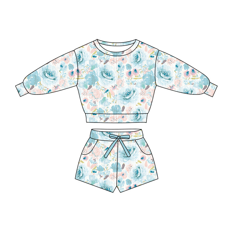 Preorder (moq 5)Baby Girls Colorful Flowers Top Pockets Shorts Clothes Sets
