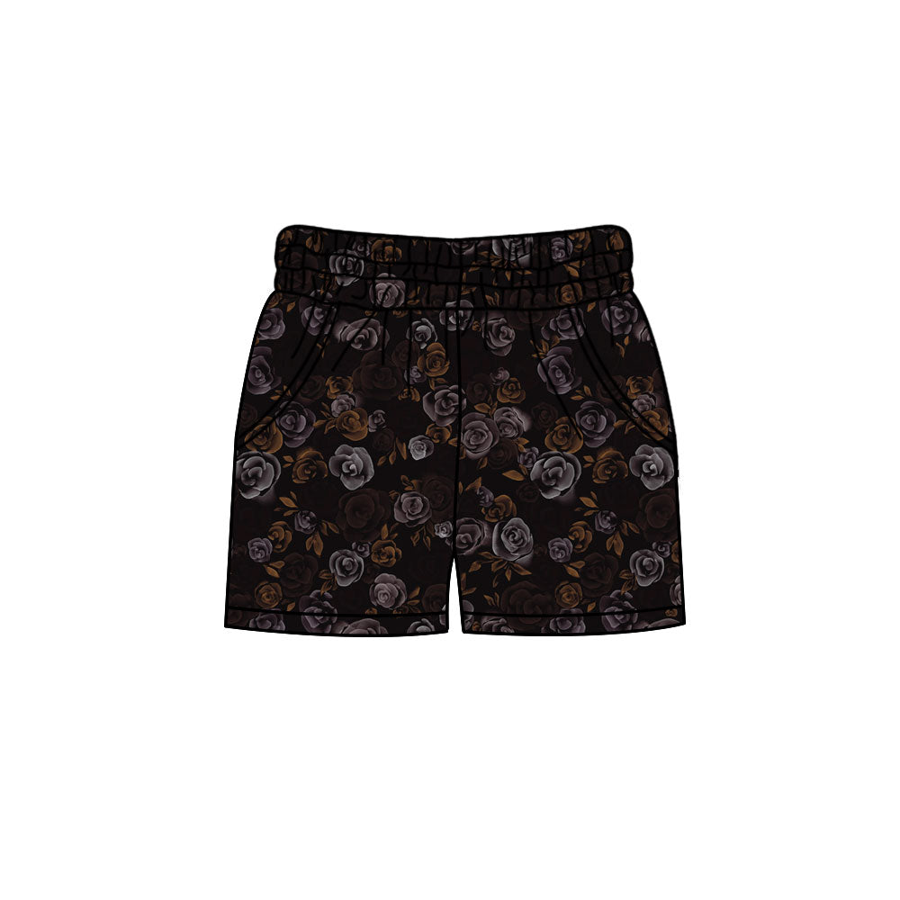 Preorder (moq 5)Adult Women Purple Flowers Pockets Shorts Bottom