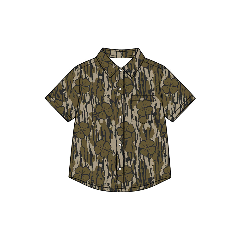 Preorder (moq 5)Baby Boys’ Multicolor Clover Camo Stripe Collared Button-Up Top