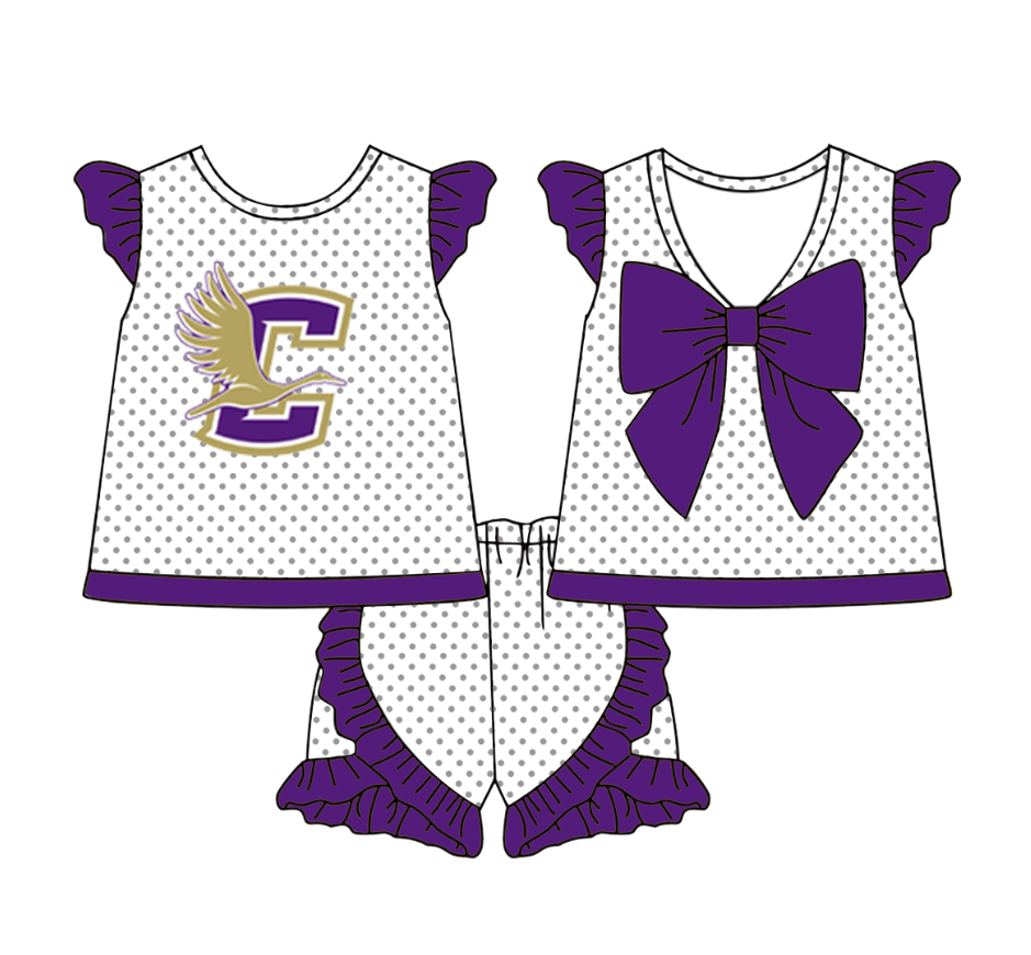 Preorder (moq 5)Baby Girls Polka Dots Back Bow Tunic Ruffle Short Team Clothes Sets