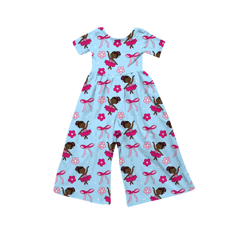Preorder (moq 5)Baby Girls Short Sleeve Bows Flowers Princess Flare Pant Jumpsuits