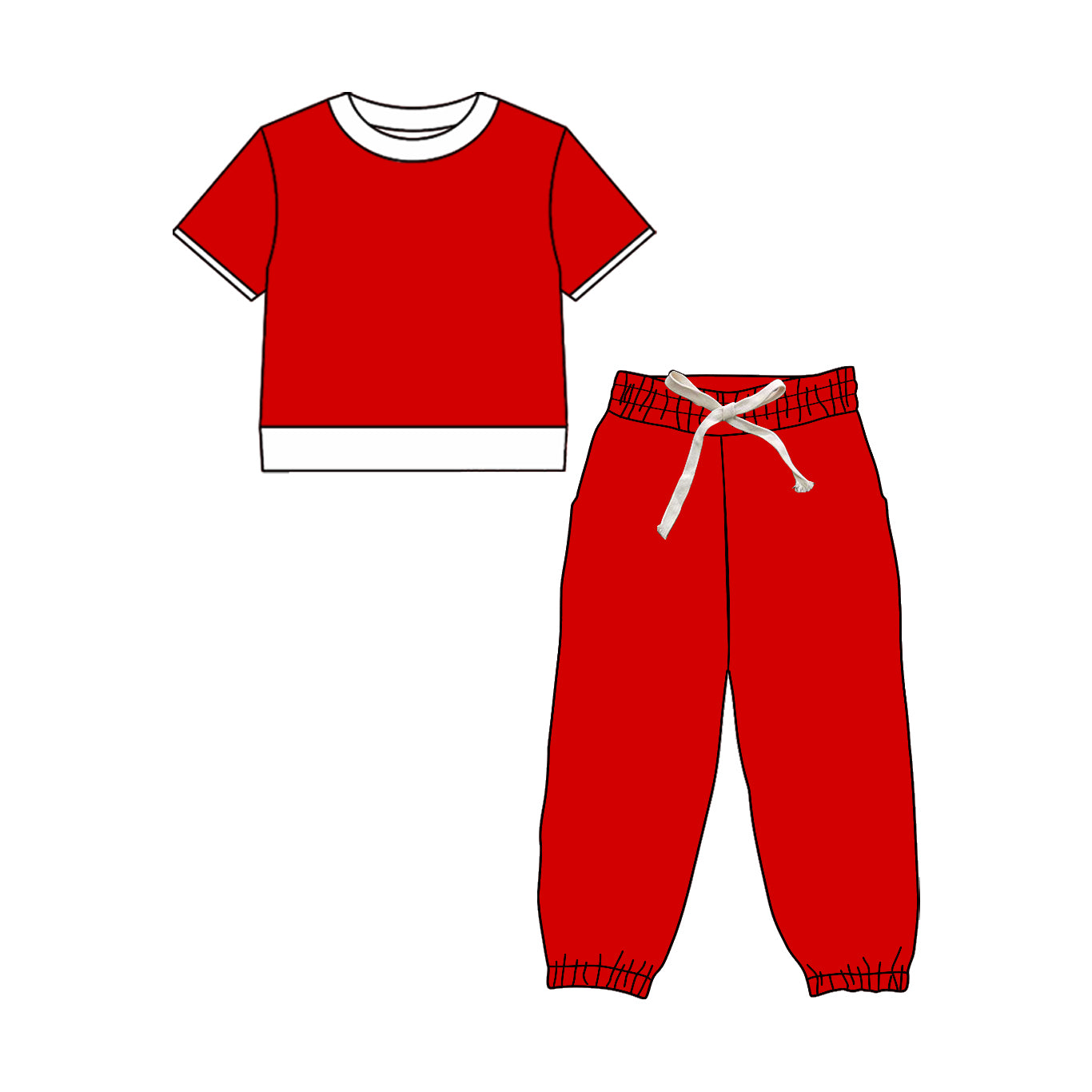 Preorder (moq 5)Baby Girls Red Short Sleeve Shirts Top Jogger Pant Clothes Sets
