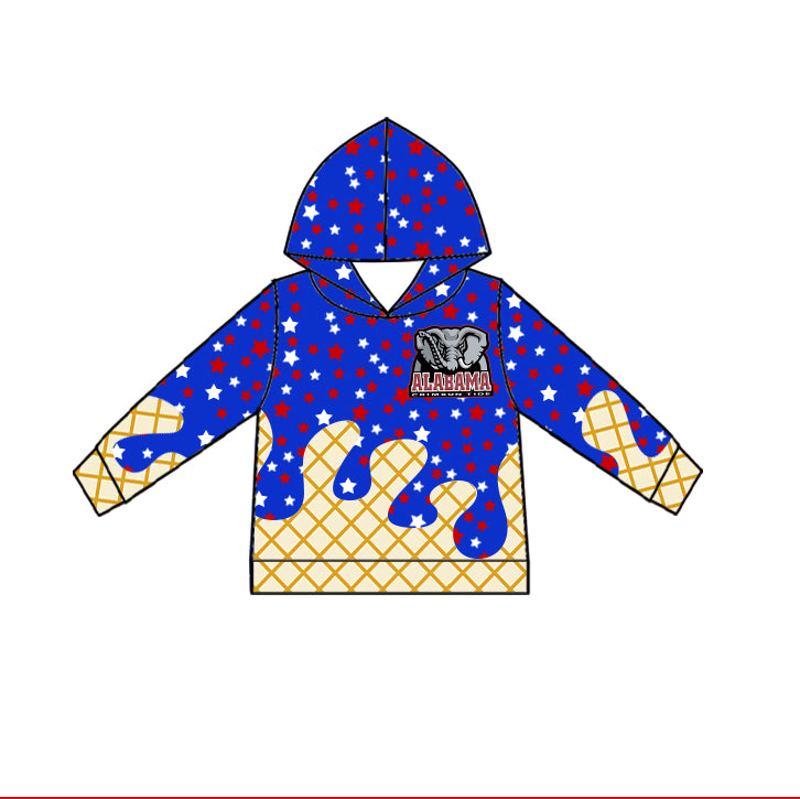 Preorder (moq 5)Baby Boys Alabama 4th Of July Drip Team Long Sleeves Hoodies Top