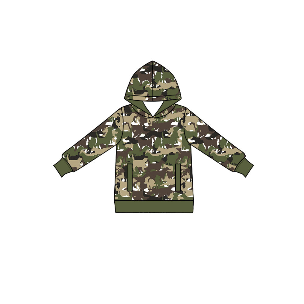 Preorder (moq 5) Baby Boys Green Dogs Camo Hunting Pockets Hoodies Top