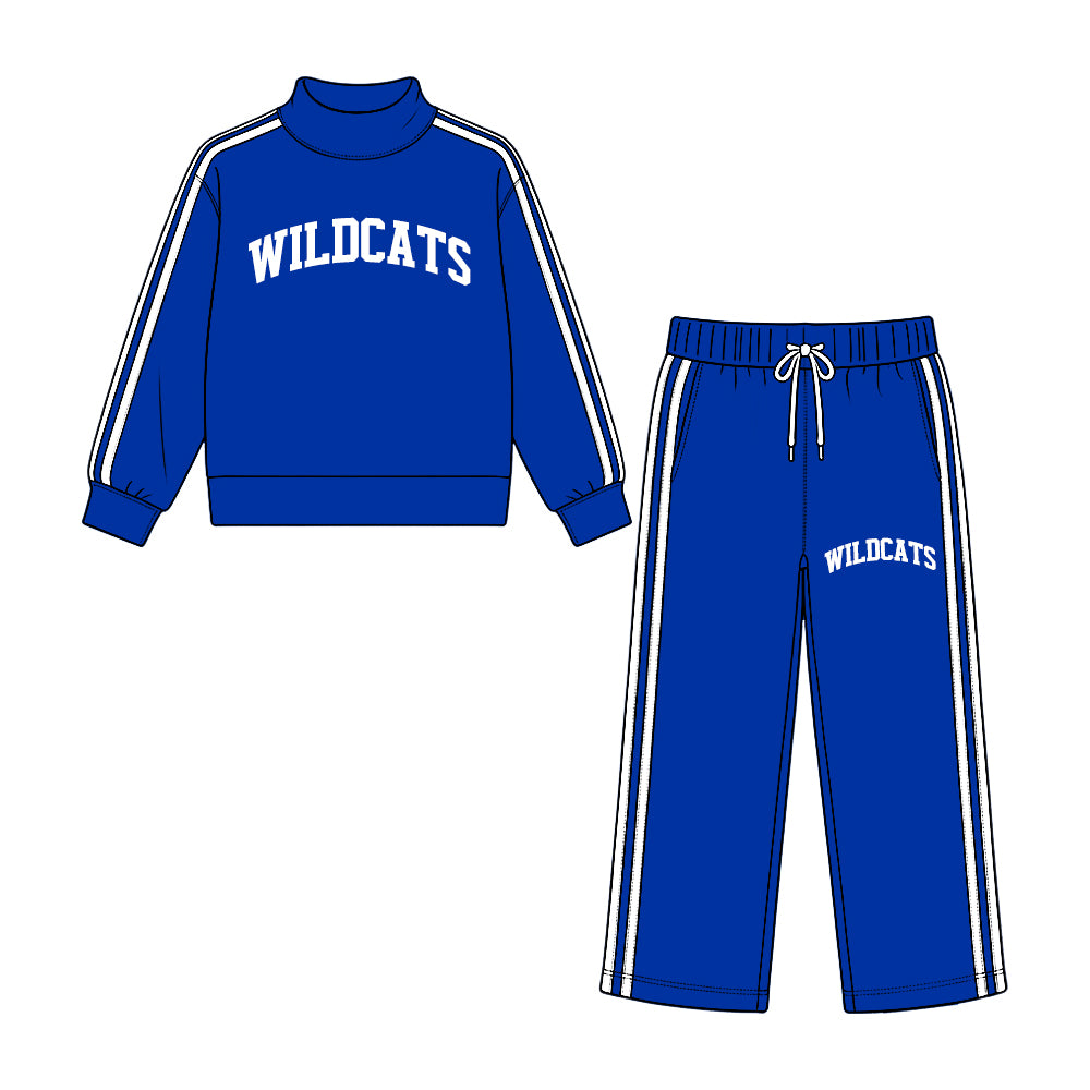 Preorder (moq 5) Baby Girl Clothes Sport Letter Side Stripe Print Long Sleeve Mock Neck Pant Set