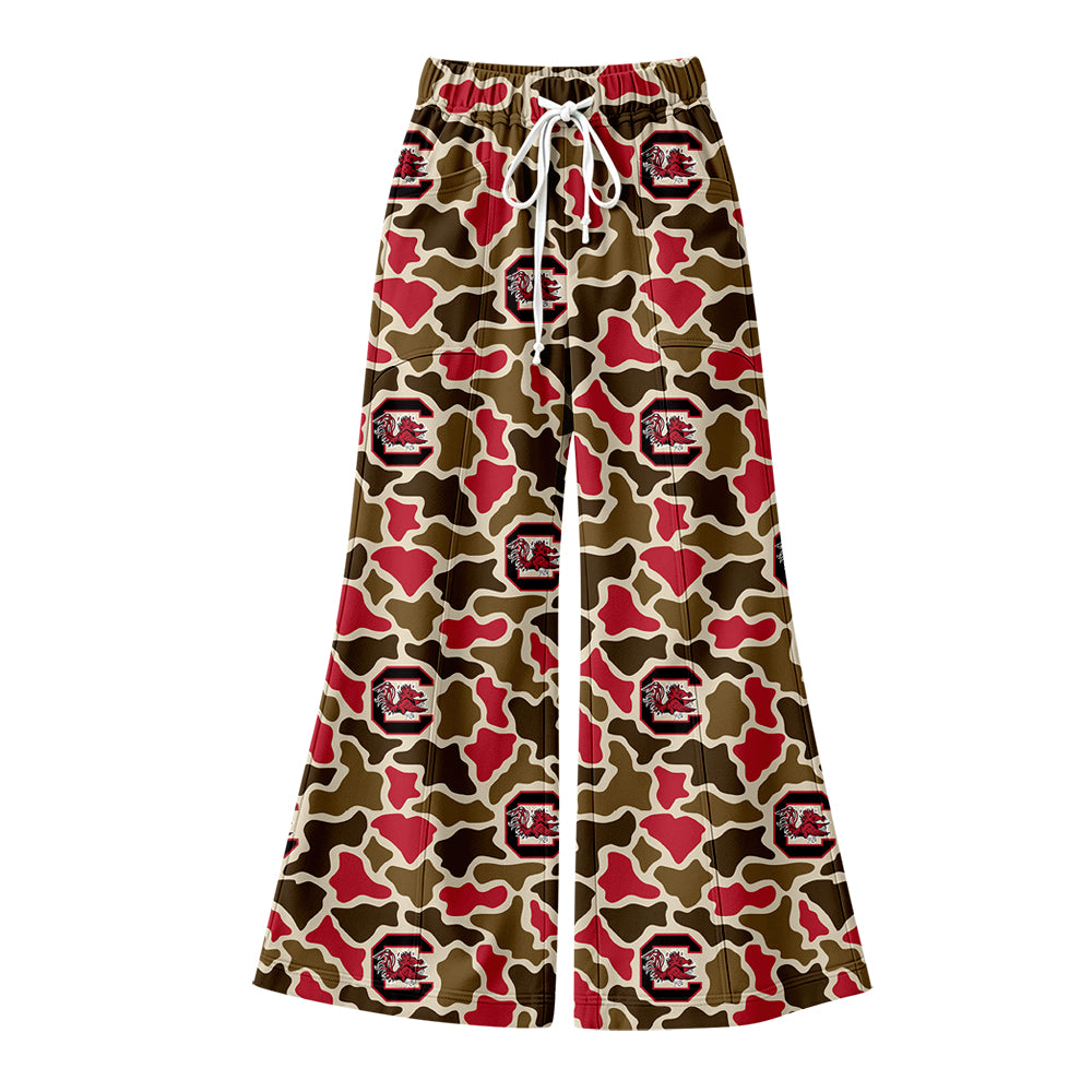 Preorder (moq 5) Baby Girl Clothes South Carolina Gamecocks Camo Mascot Print Flare Bell Bottom Pant