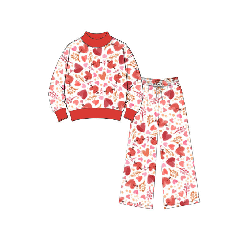 Preorder (moq5) Baby Girls Flowers Hearts Choker Top Flare Pants Valentines Clothes Set