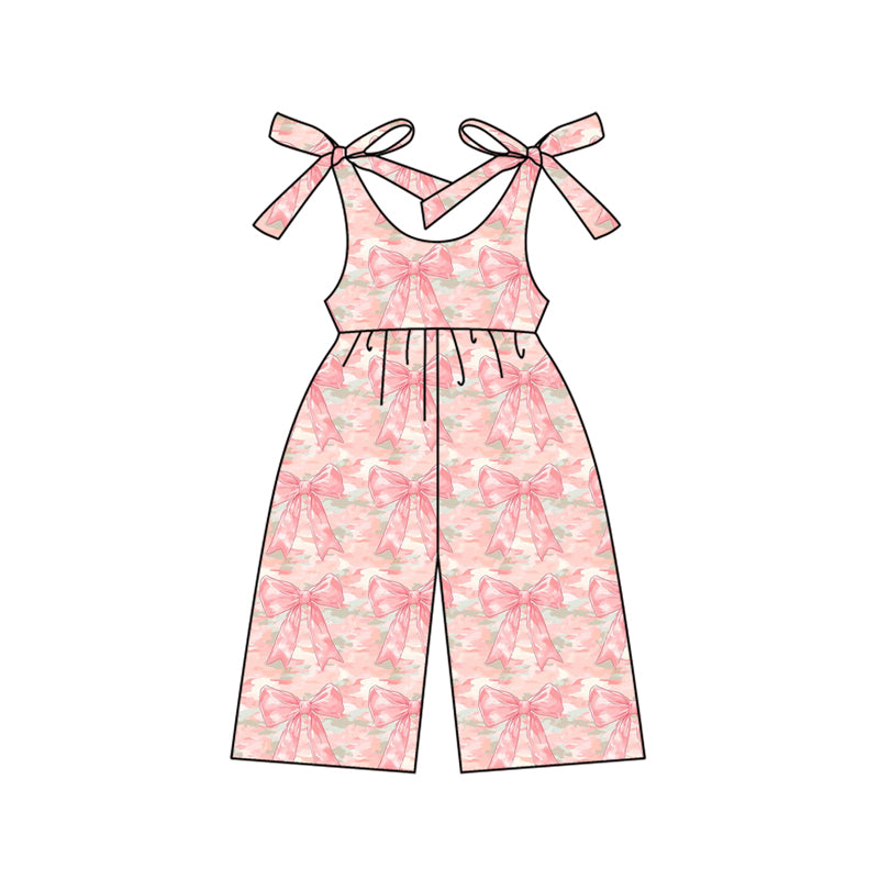 Preorder (moq 5)Baby Girls Bows Sleeveless Peach Camo Bows Pant Jumpsuits