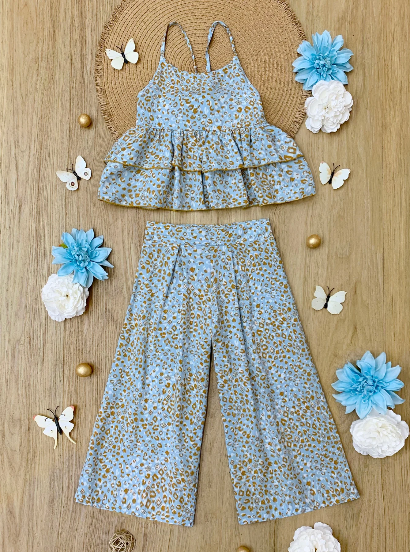 Baby Girls Leopard Ruffle Top Big Leg Pants Clothing Sets Preorder(moq 5)