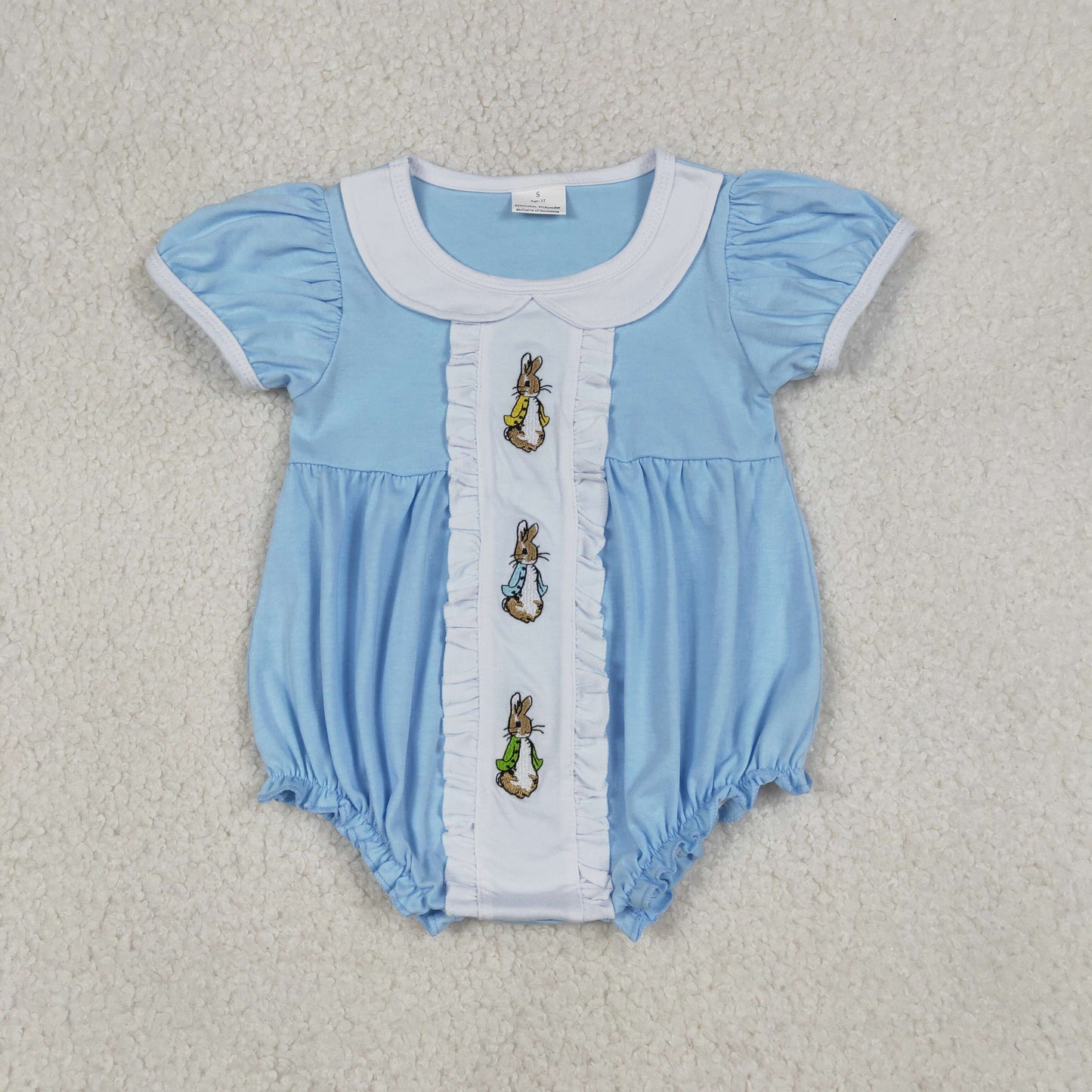 Embroidery Rabbits Baby Girls Easter Collar Ruffle Rompers