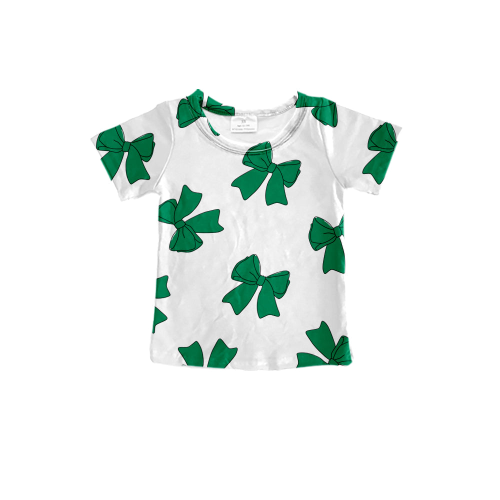 Preorder (moq 5)Baby Girls Green Bows Short Sleeve Tee Shirts Tops