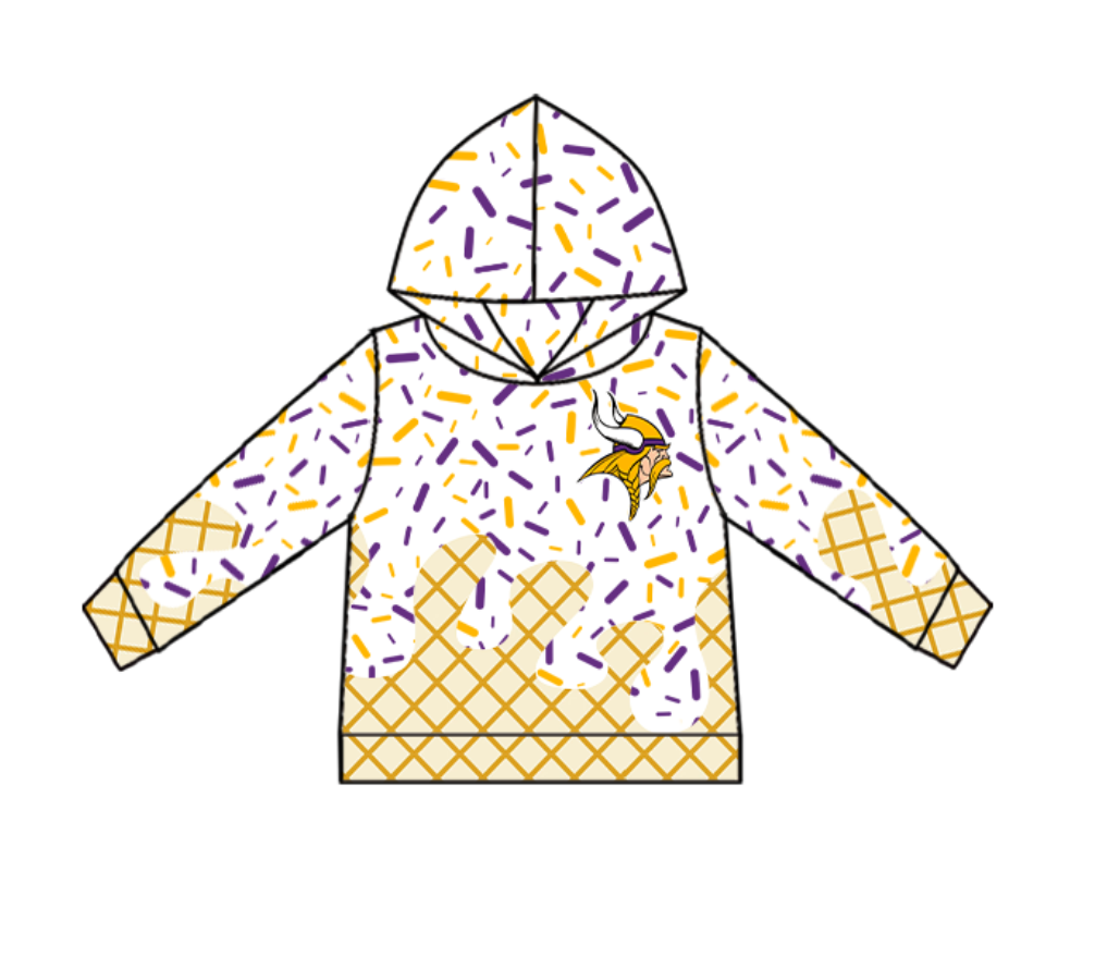 Preorder (moq 5)Baby Girls Team Purple Hooded Pullovers Tops