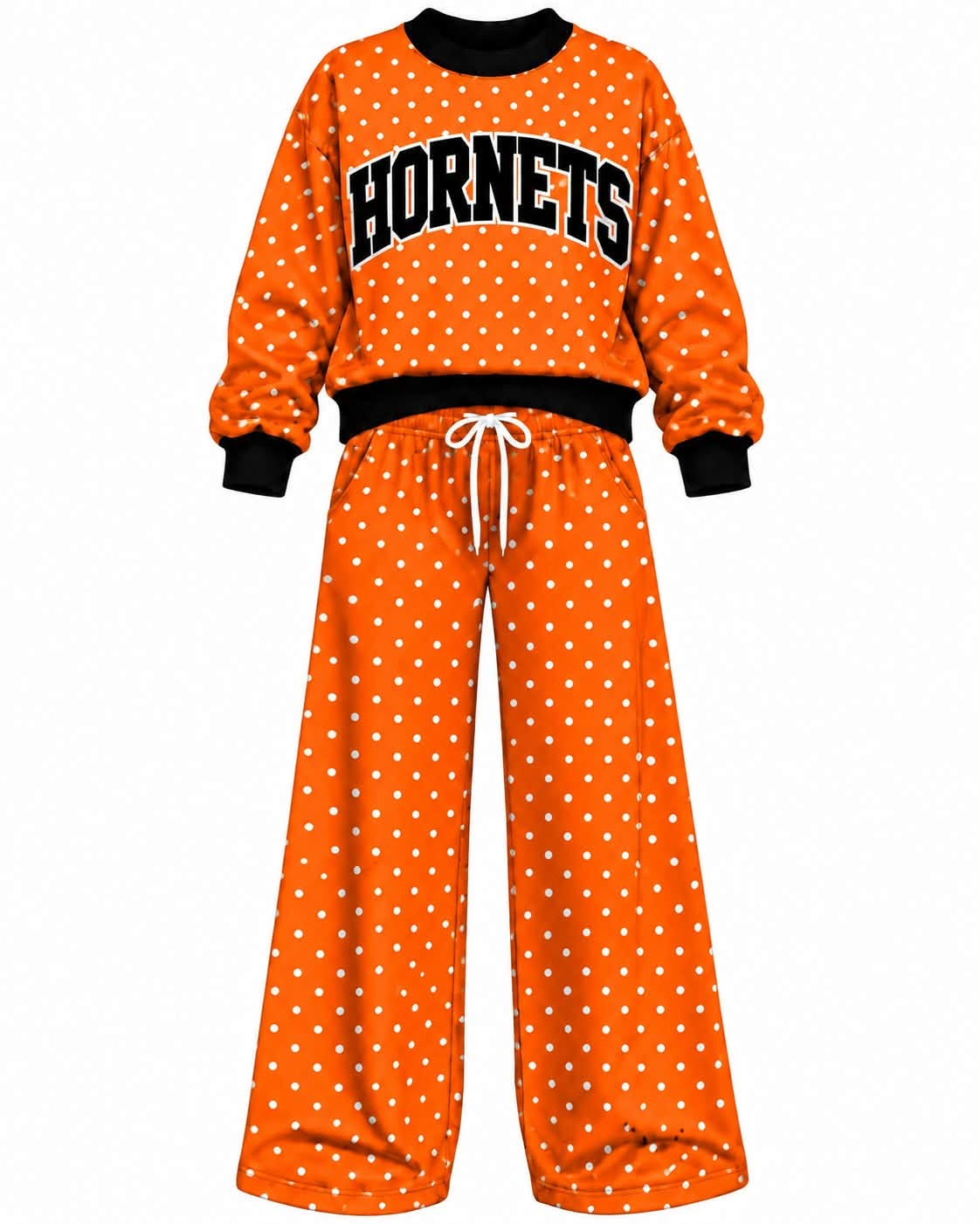 Preorder (moq 5) Baby Girls Orange Hornets Polka Dots Top Pants Outfits Sets