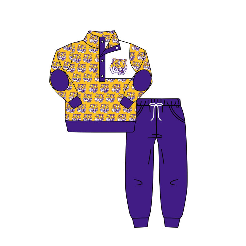 preorder(moq 5) Baby Boys Team Yellow LSU Tigers Pullover Top Pants Clothing Sets