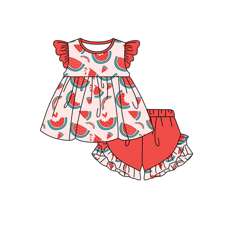 Baby Girls Watermelon Tunic Top Ruffle Shorts Clothes Sets preorder(moq 5)