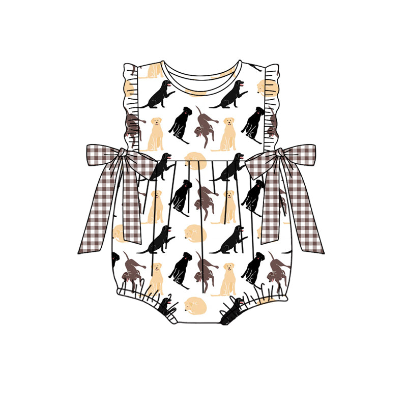 Preorder(moq 5)Baby Infant Girls Dogs Hunting Sleeveless Bows Rompers