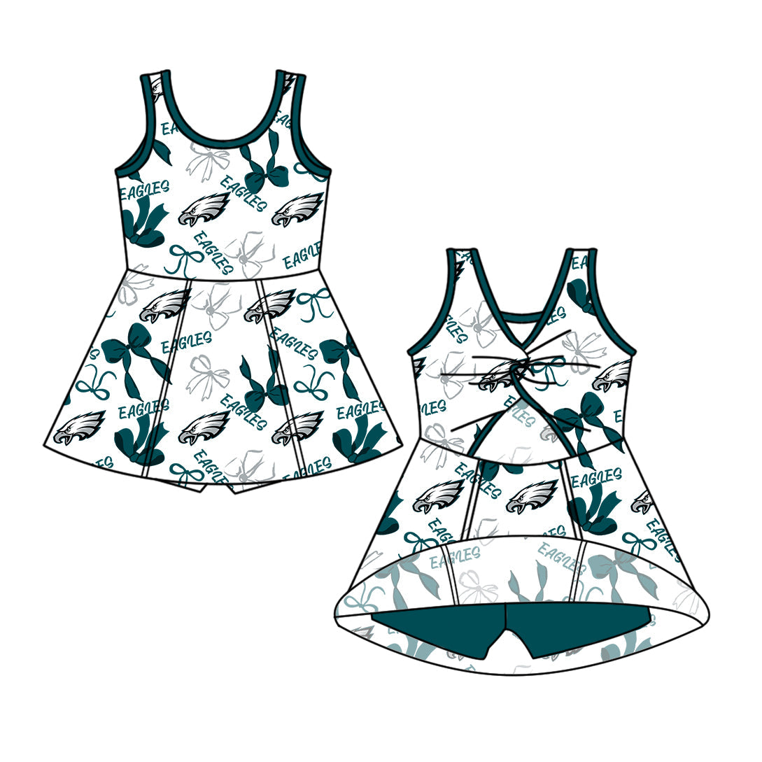 Preorder (moq 5)Baby Girls Sleeveless Eagle Bows Shorts Yoga Knee Length Dresses