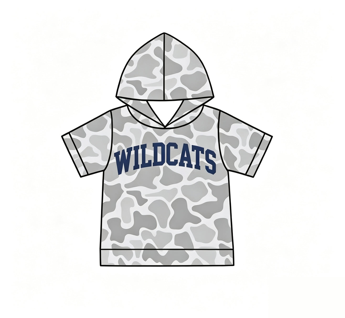 Preorder (moq 5)Baby Boys Short Sleeve Grey Camo Wildcats Team Hoodies Top