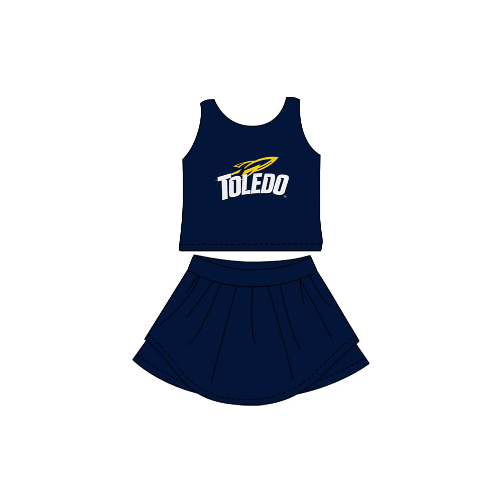 Preorder (moq 5)Baby Girls Navy Toledo Sleeveless Top Skorts Team Sets