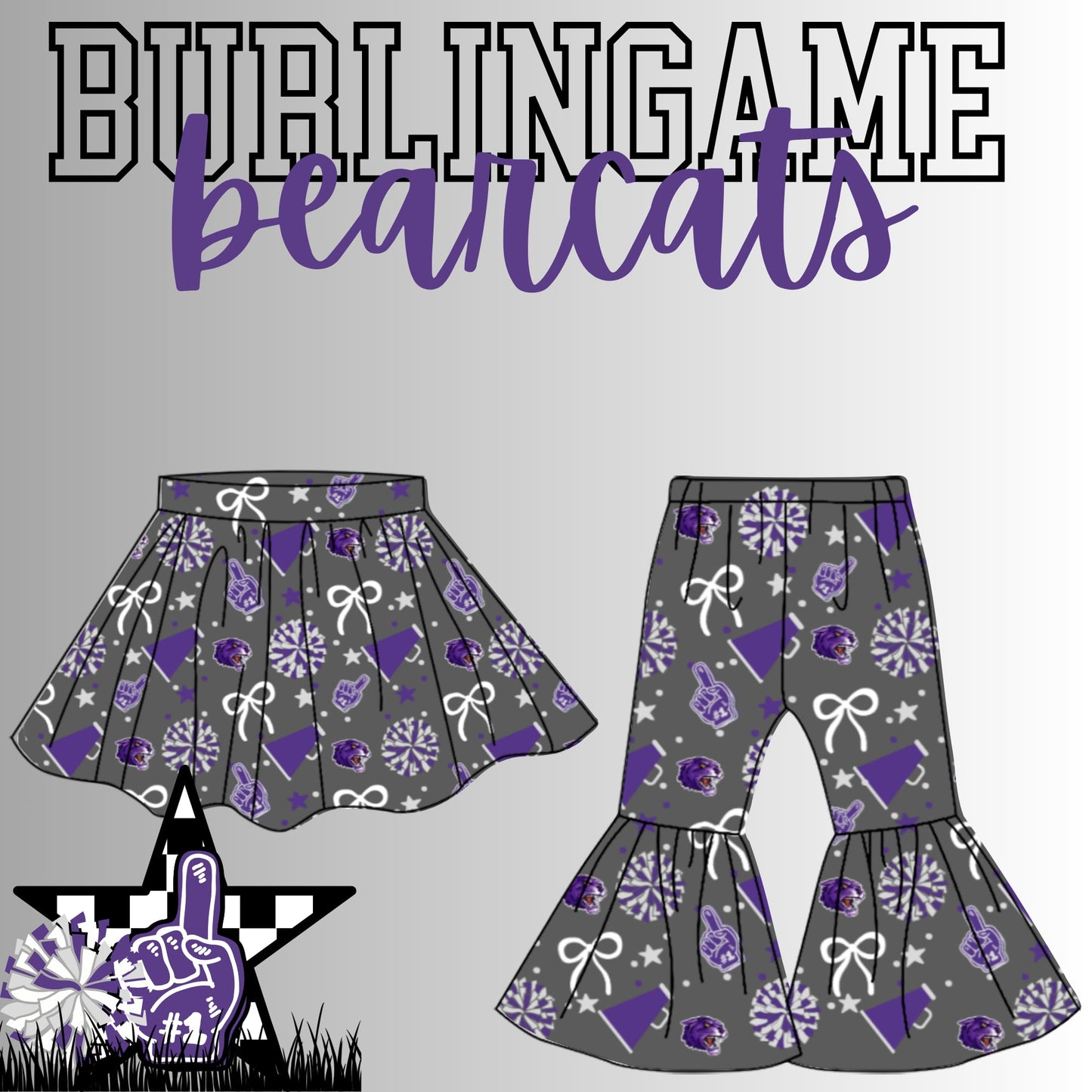 Preorder(moq 8 Each)Baby Girls Burlingame Bearcats Skorts and Pants Team