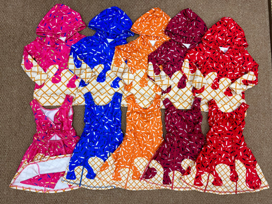 Sibling Baby Kids Orange Drip Team Hoodies Top Yoga Short Knee Length Dresses