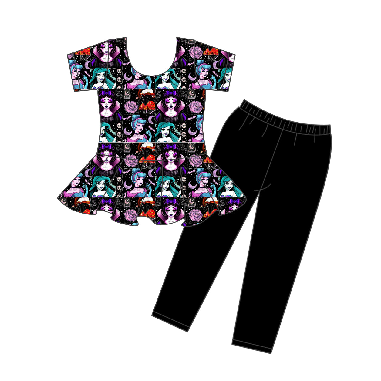 Preorder (moq 5)Baby Girls Halloween Princess tunic Black legging outfits sets