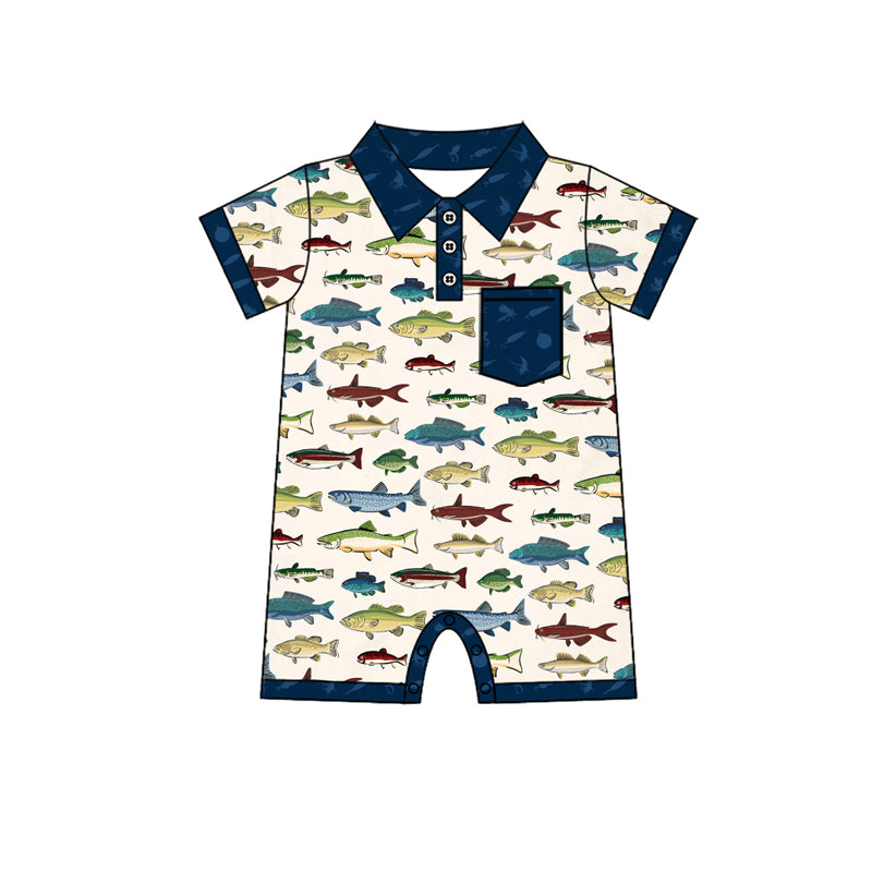 Preorder(moq 5)Baby Infant Boys Fishing Pocket Buttons Rompers