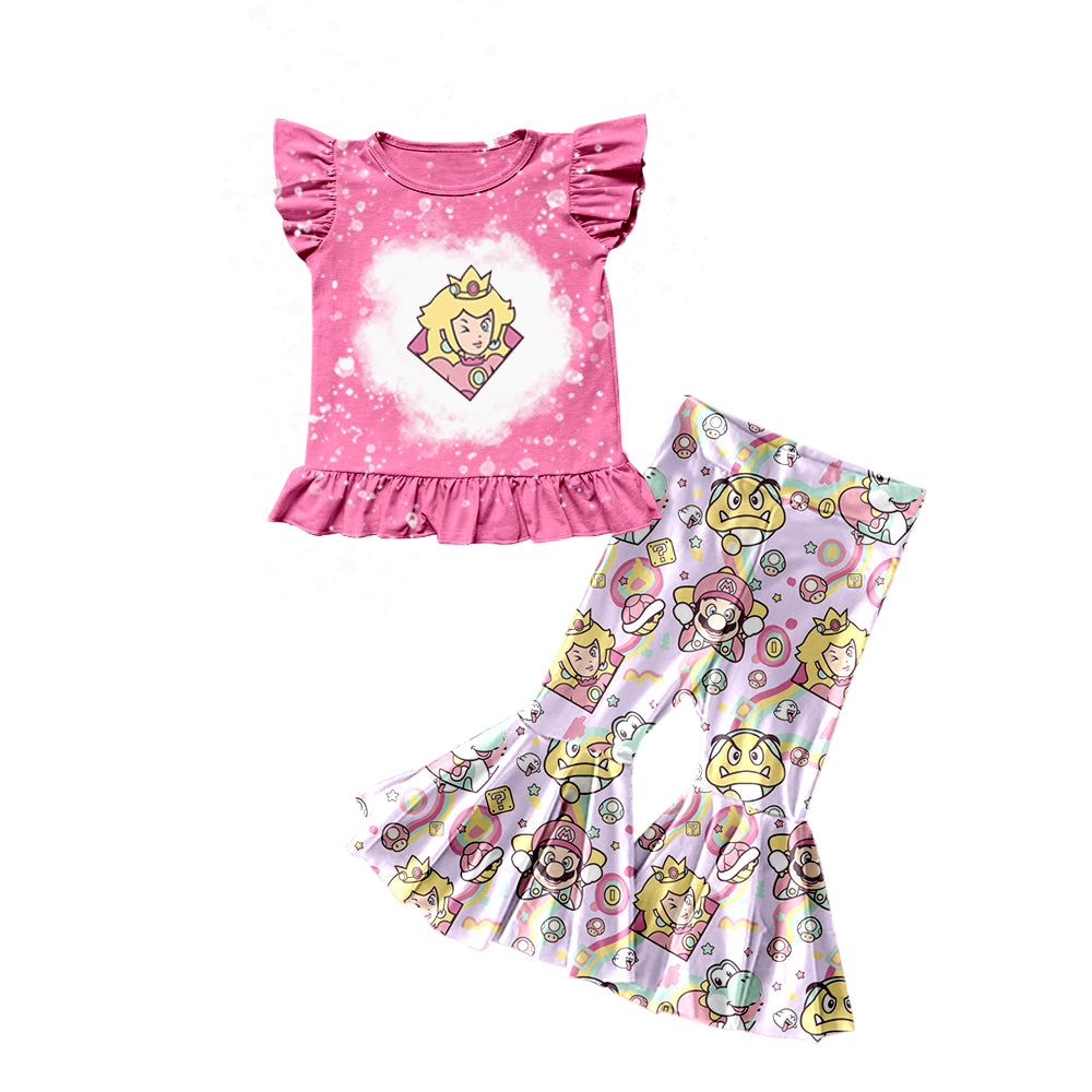 Baby Girls Princess Flutter Sleeve Shirts Flowers Bell Pants Clothes Sets preorder(moq 5)
