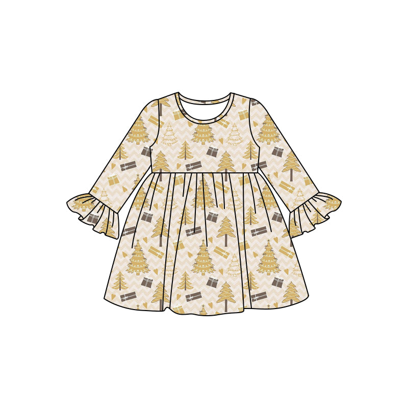 Baby Girls Christmas Tree Golden Knee Length Dresses preorder(MOQ 5)