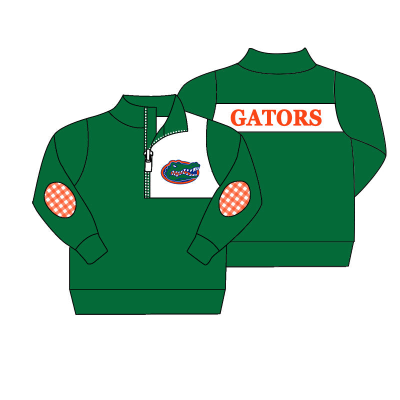 Preorder (moq 5)Baby Boys Green Long Sleeve Gators Team Zip Pullovers Top
