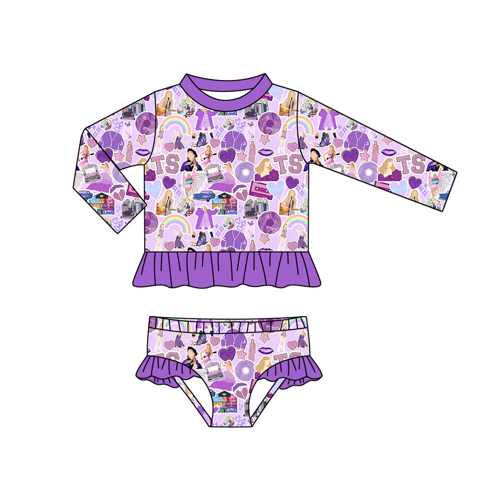 Baby Girls Lavender Singer Long Sleeve Top Ruffle Bummie 2pcs Swimsuits preorder(moq 5)