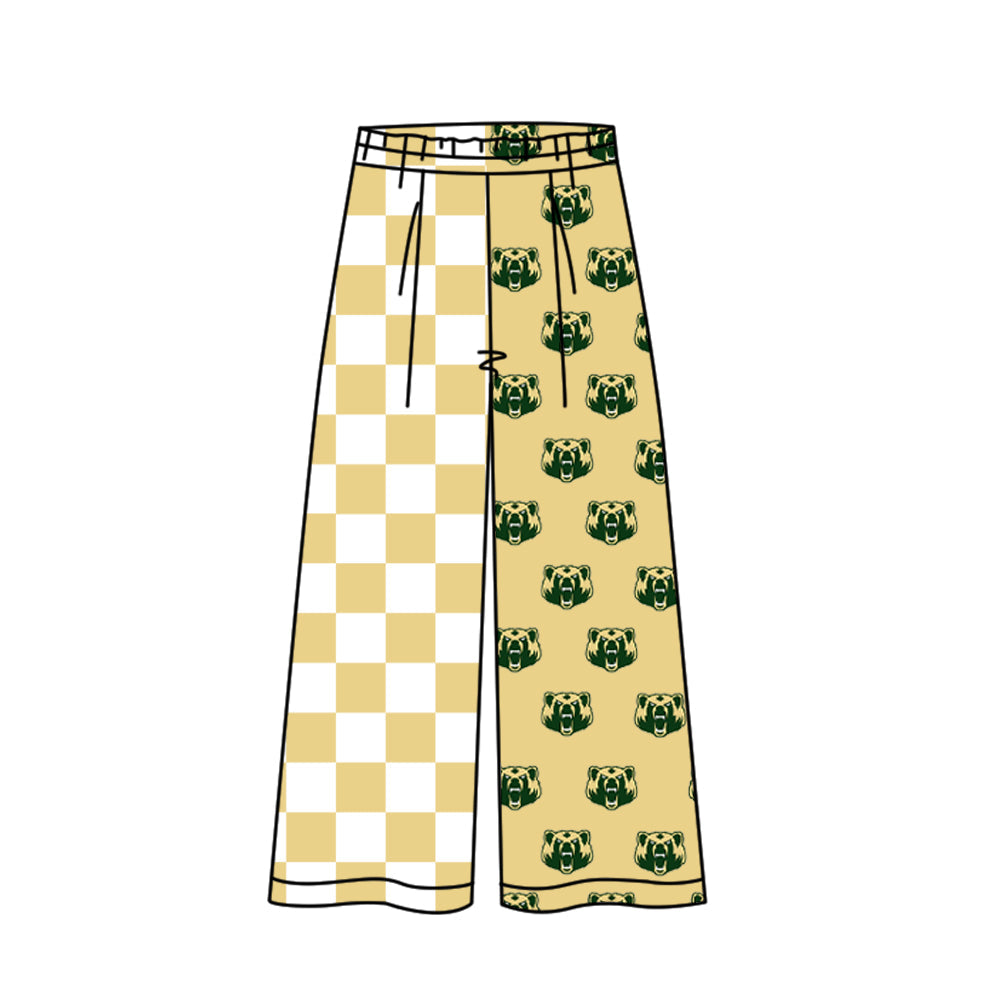 Preorder moq 5 Adult Women Gold Checked Bears Team Flare Pants Bottom
