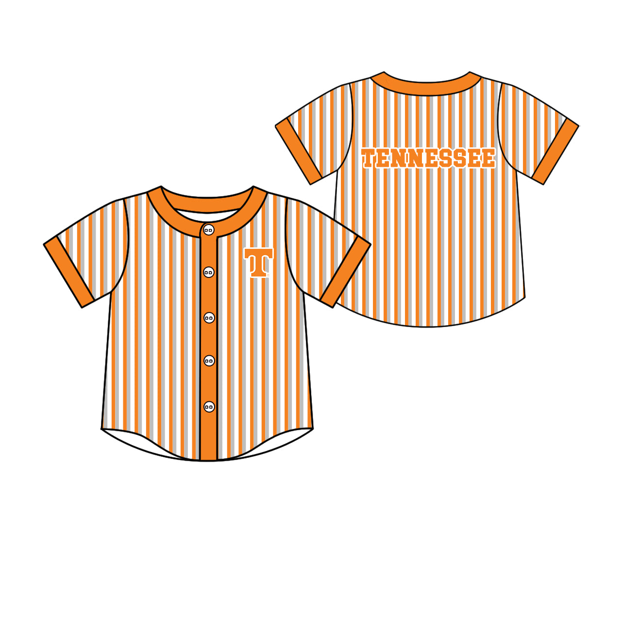 Preorder (moq 5)Baby Boys Short Sleeve Tennessee Stripe Team Button T-shirts Top
