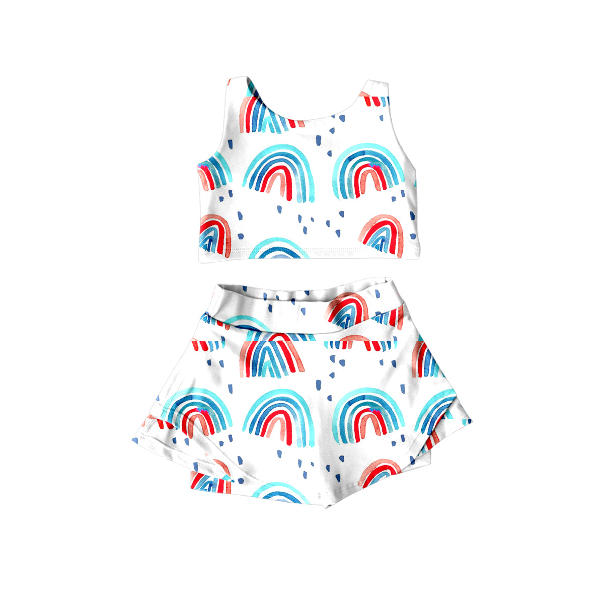 Baby Girls Rainbow 4th of July Top Ruffle Shorts Skirts 2pcs Swimsuits preorder(moq 5)