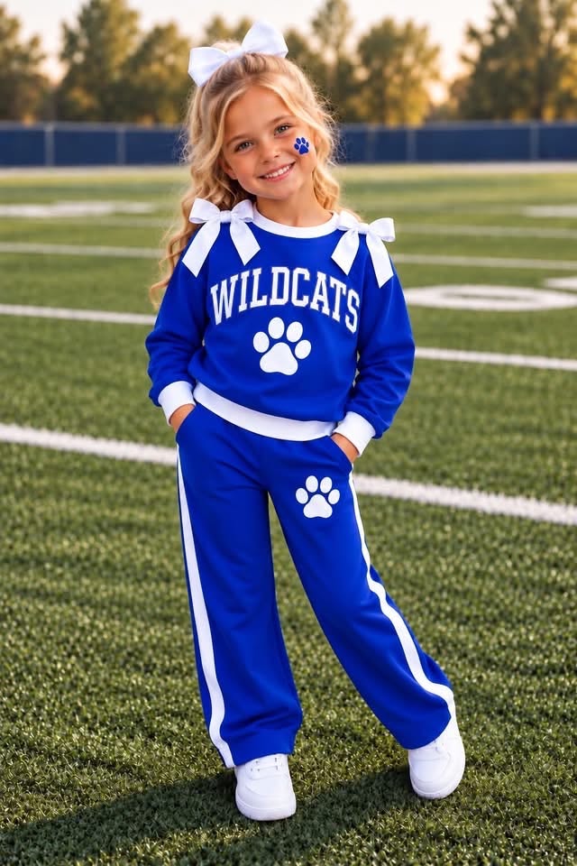 Preorder (moq 5)Baby Girls Wildcats Bows Tops Pants School Team Clothes Sets