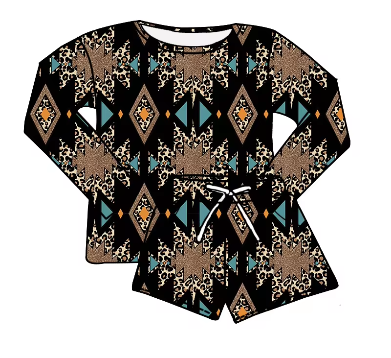 Baby Girls Western Aztec Shirt Top Shorts Clothes Sets Preorder(moq 5)