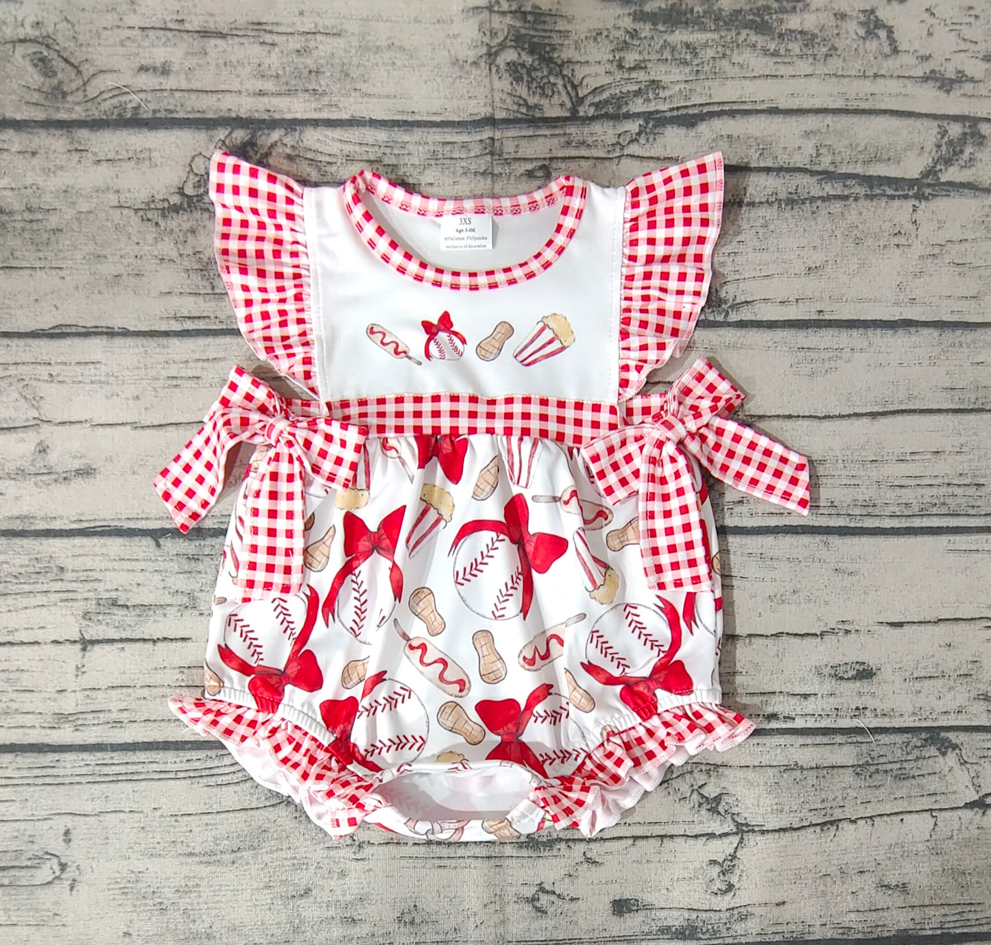 Baby Infant Girls Baseball Bows Flutter Sleeve Rompers