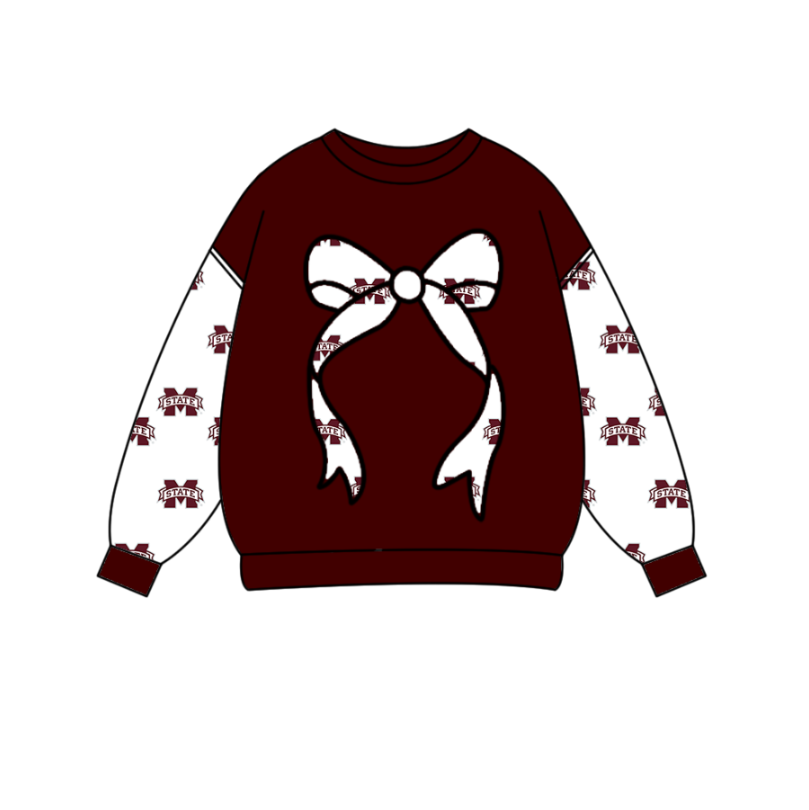 Preorder Moq 5 Baby Girls Dark Red Long Sleeve M State Team Tee Shirts Top