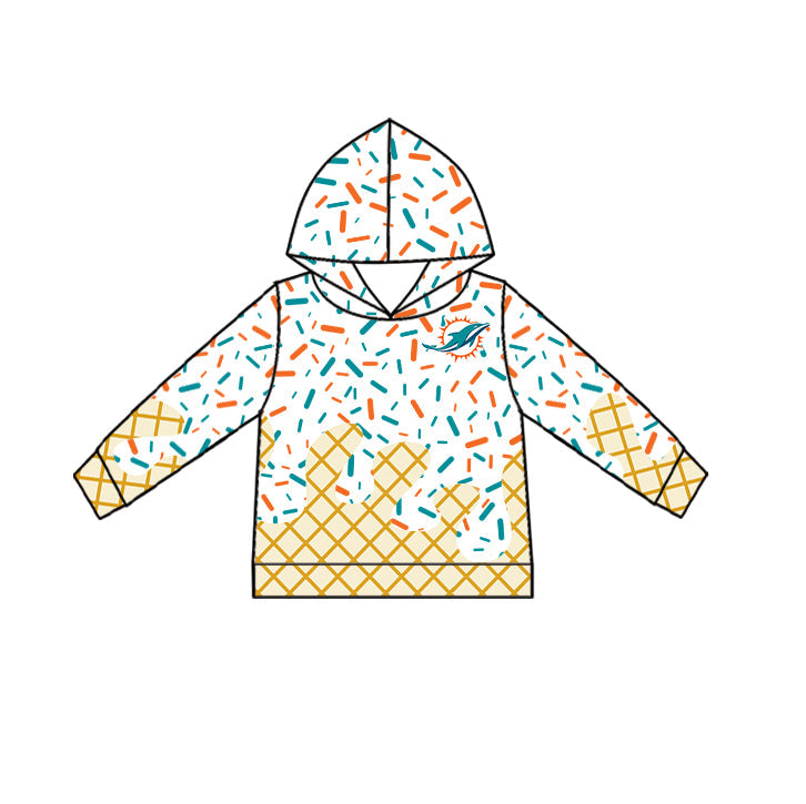 Preorder (moq 5)Baby Boys Drip Sprinkles Miami Dolphins Team Long Sleeves Hoodies Top