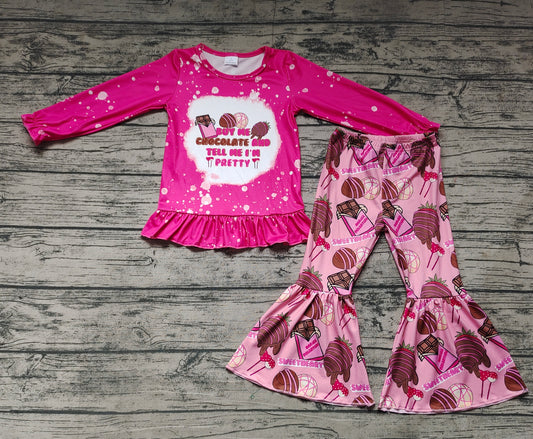 Baby Girls Toddler Chocolate Long Sleeve Top Bell Bottom Pants Clothes Sets