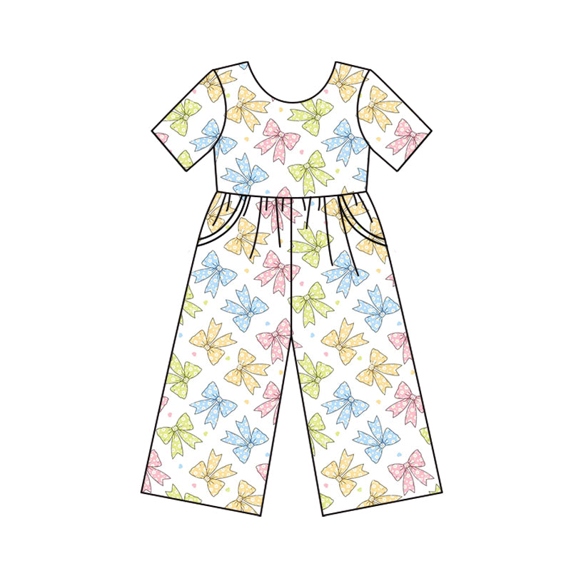 Preorder (moq 5)Baby Girls Colorful Bows Pockets Jumpsuits